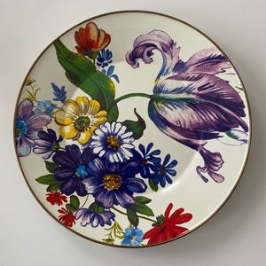 Mackenzie Childs White Flower Market Enamel Dinner Plate